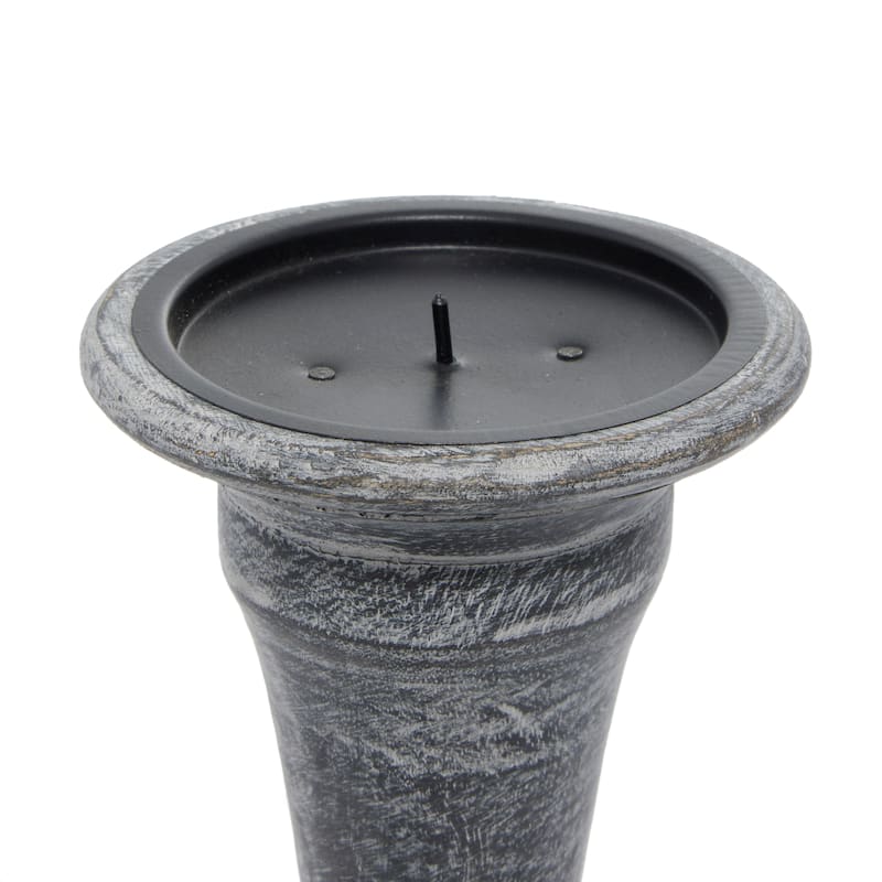 Mango Wood Candle Holder - Set of 3 Black - Roche River Decor - 5"W x 5"L x 10"H