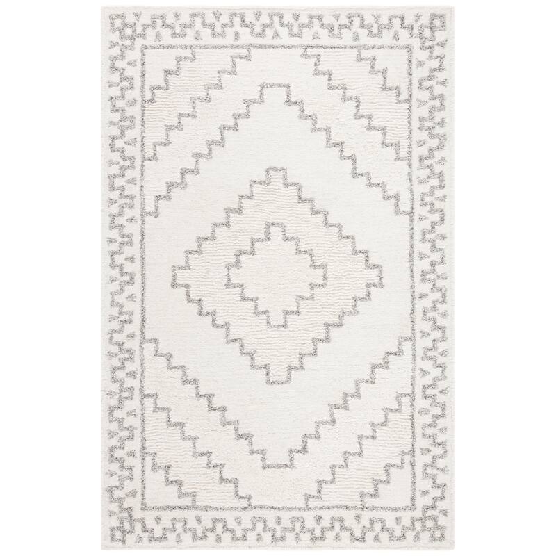 SAFAVIEH Handmade Casablanca Shag Kika Wool Rug - 6' Square - Ivory/Grey