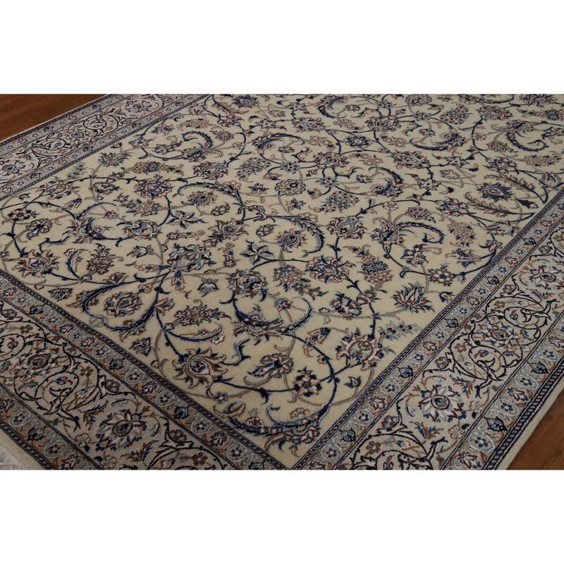 All-Over Floral Nain Persian Area Rug Hand-Knotted Wool Carpet - 6'8"x 10'0"