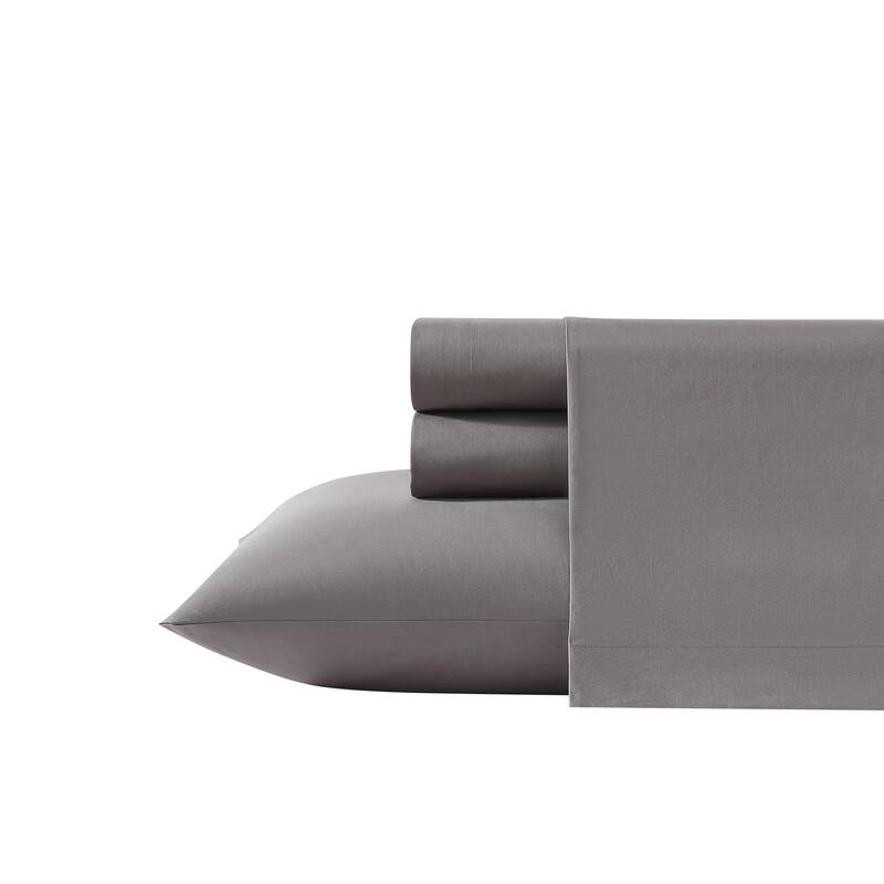Vera Wang Cool Comfort Solid Percale Cotton Sheet Set - Grey - Queen