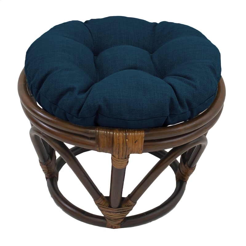 Bali 18-inch Footstool with Solid Outdoor Cushion - Sea Blue