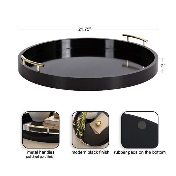 dimension image slide 1 of 7, Kate and Laurel Lipton Round Decorative Tray with Metal Handles