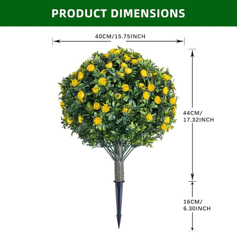 Set of 2/4 Artificial Topiary Ball Trees with Metal Stakes with Rose Flowers