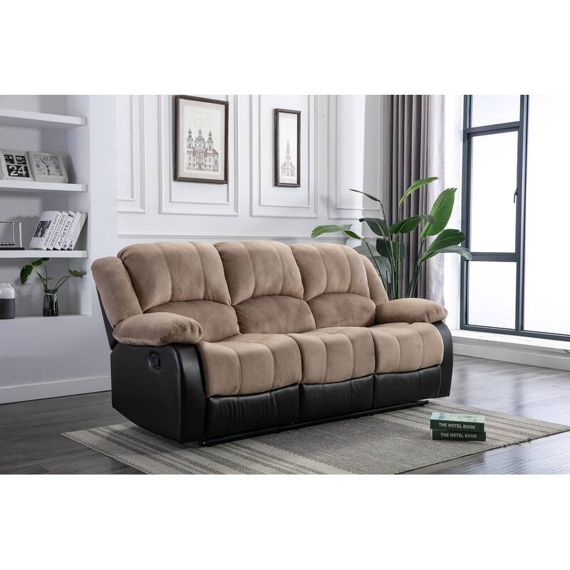 NHI 3 Pieces Fabric & PU Leather Recliner Sofa Set , Chocolate,Beigh,Grey - 121*113*38