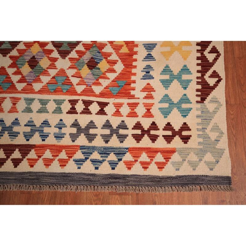 South Western Kilim Oriental Area Rug Flatweave Wool Carpet - 9'7" x 13'3"