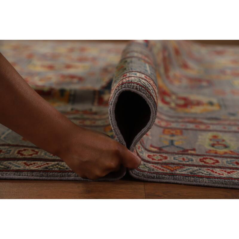 Hand Knotted Oriental 100% Wool Carpet Traditional Geometric Greys & Charcoal Kazak Area Rug - 11' 4'' X 8' 5''