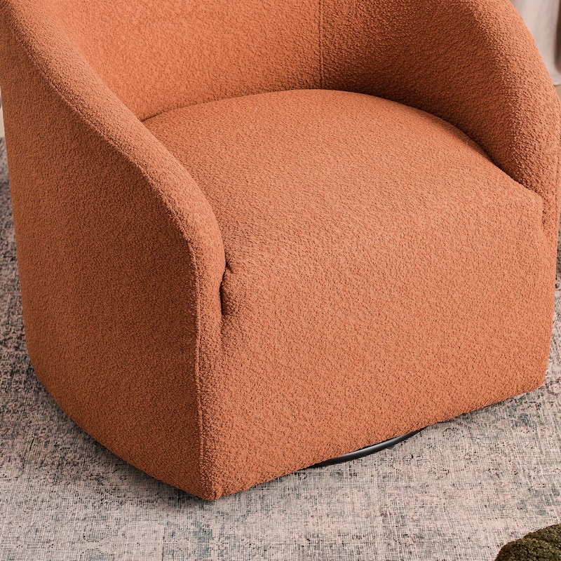 KINWELL 32"W Boucle Upholstered Swivel Barrel Accent Armchair