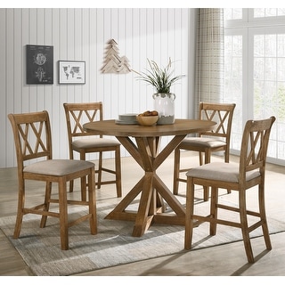 Roundhill Furniture Windvale Cross-Buck Wood 5-Piece Counter Height Dining Set