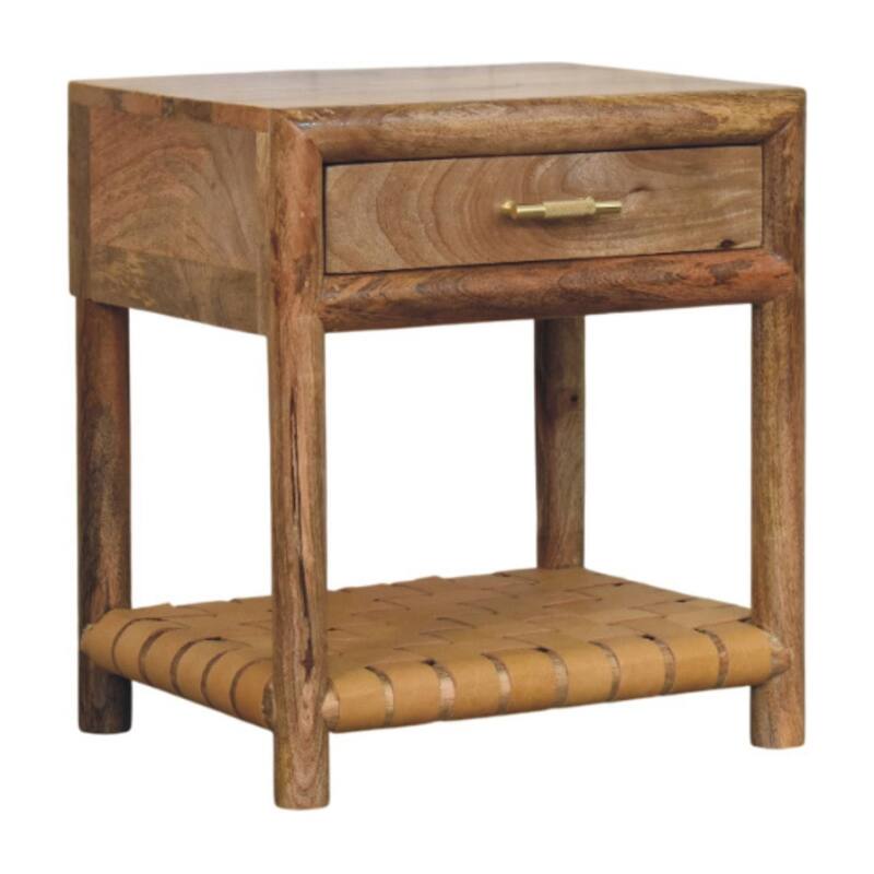 HomeRoots 20" Light Brown Solid Wood One Drawer Nightstand With Leather Shelf