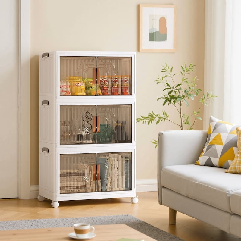 VECELO Storage Bins with Lid Stackable Storage Bins with Wheels & Folding Plastic Storage Boxes 3/4/5 Set