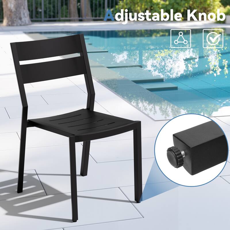 VredHom 7PC Outdoor Patio Aluminum Expandable Rectangle Table Dining Set with Stackable Chairs
