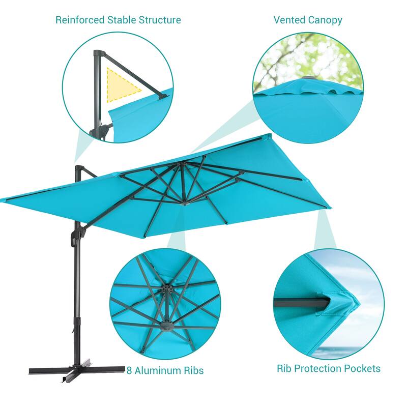 BONOSUKI 10x10FT Cantilever Patio Umbrella Infinite Angle Adjustment