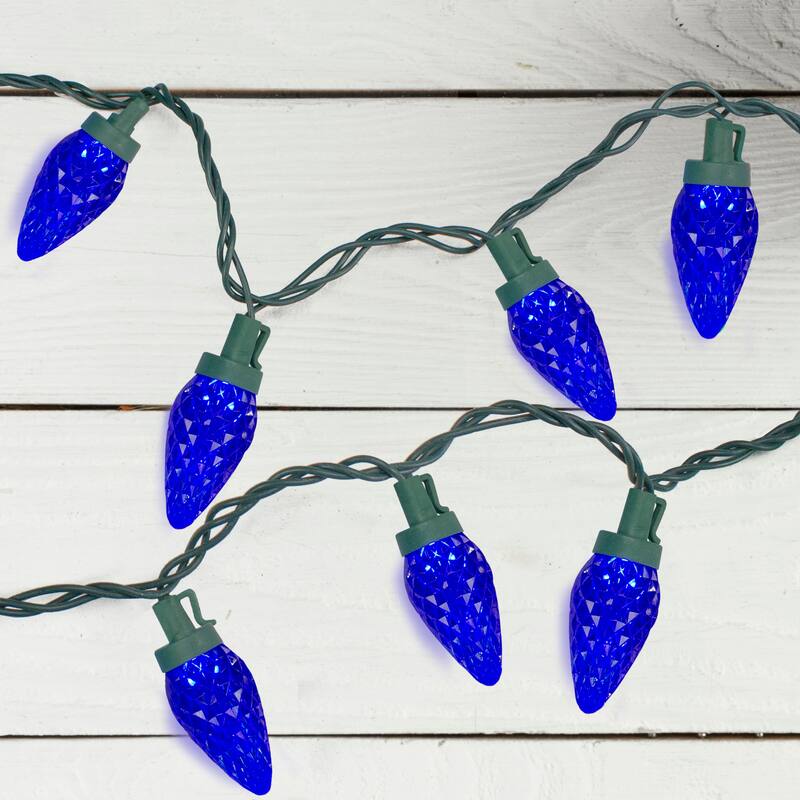 50ct Blue LED Faceted C9 Christmas Light Set 20.25ft Green Wire - 20.25'