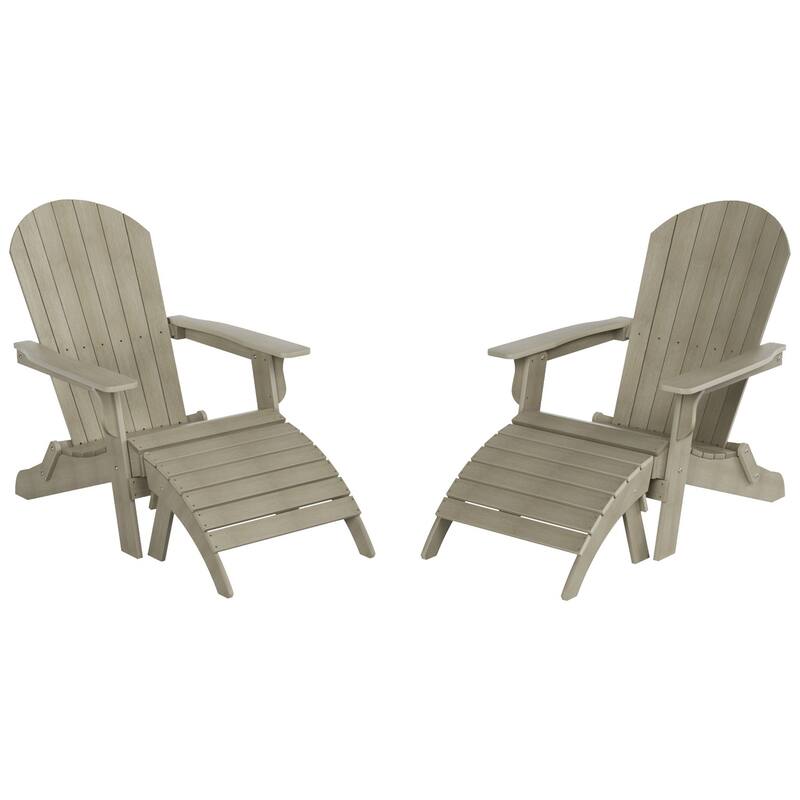 Vineyard HIPS Outdoor Folding Eco-Friendly All Weather Seashell Adirondack Chairs with Ottomans (4-Piece Set)