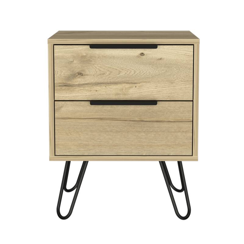 HomeRoots 22" Oak Wood Two Drawer Nightstand