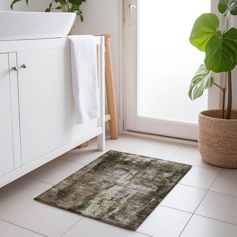 Machine Washable Indoor/ Outdoor Contemporary Chantille Rug - Brown - 1'8" x 2'6"