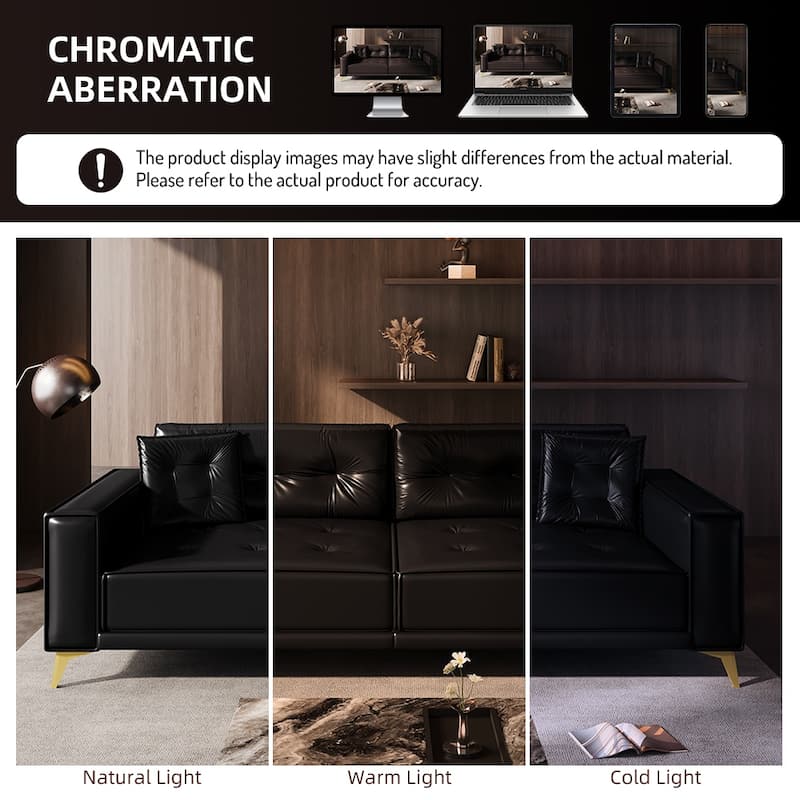 Oversized 3-in-1 Convertible Sofa Bed, 92.1" Faux Leather Square Arms Loveseat, Modern Pull-Out Sleeper Couch with Pillows