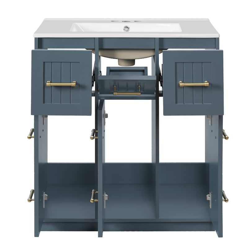 30" Freestanding Bathroom Cabinet with Integrated White Ceramic Sink - 30'' x 18.4'' x 33.8''