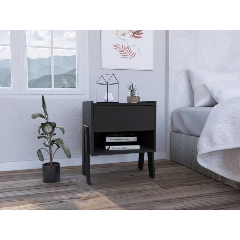 22" Rectangular Nightstand with Drawer and Shelf Wooden End Table for Modern Bedrooms