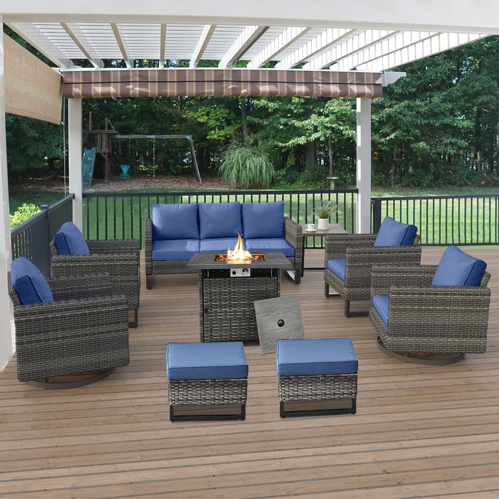 Patio Sofa Swivel Chair Club Chair with Fire Pit Table