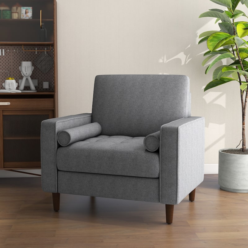 Oversized Accent Chair Linen Club Armchair with Pillows - Grey