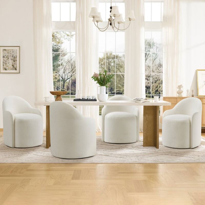 Spruce & Spring Modern Swivel Dining Chair with Hidden Wheels & Arm - Set of 4 - Linen