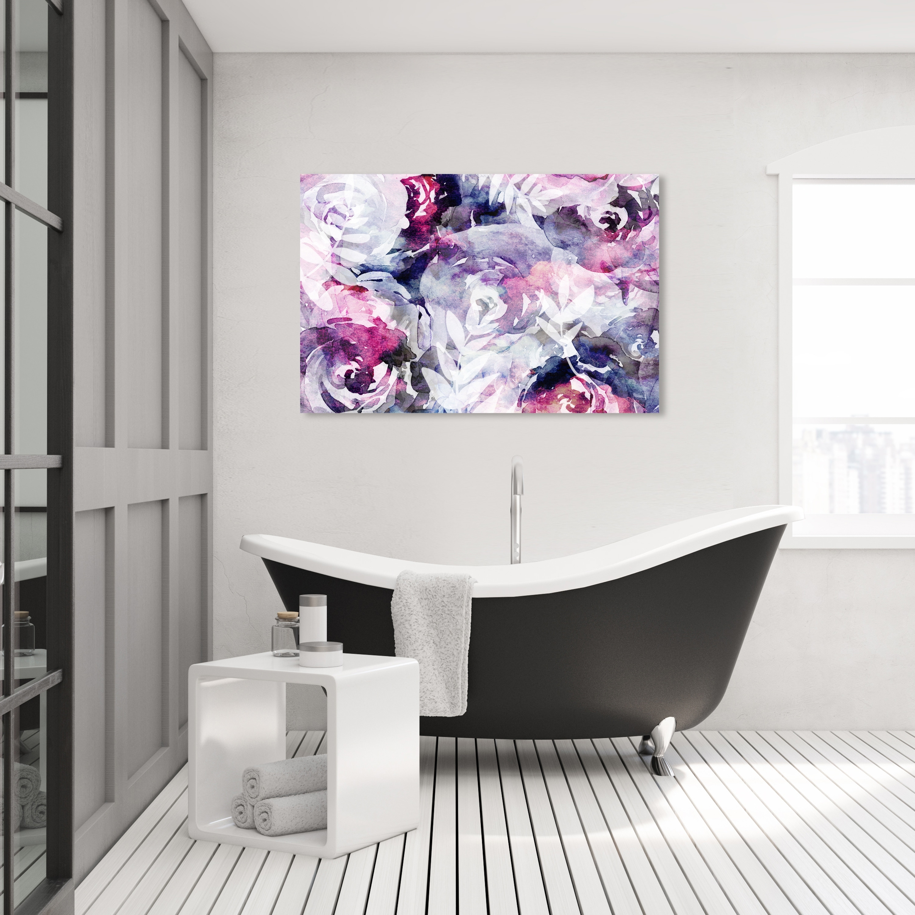 Pink Grey Black White Floral Abstract Canvas Wall Art Large Picture Print