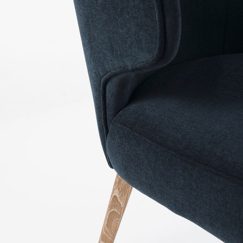 Niles Navy Blue Fabric Seat w/ Medium Brown Solid Wood Legs Wingback Dining Chair - 21.6"W x 25"D x 31.8"H