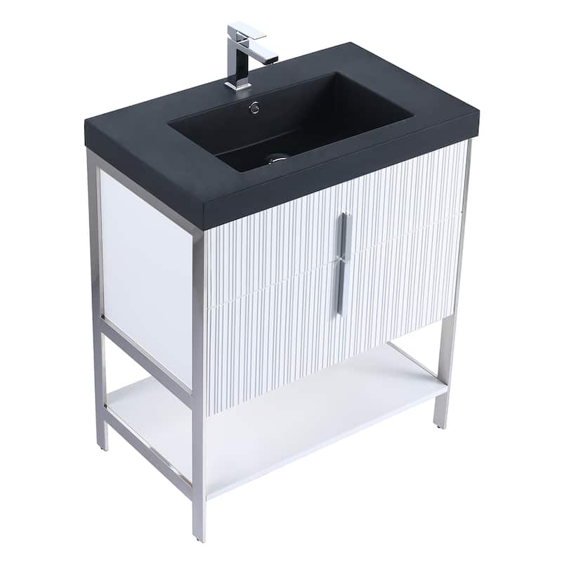 Fine Fixtures Serenity Modern Bathroom Vanity with Black Gel Acrylic Top