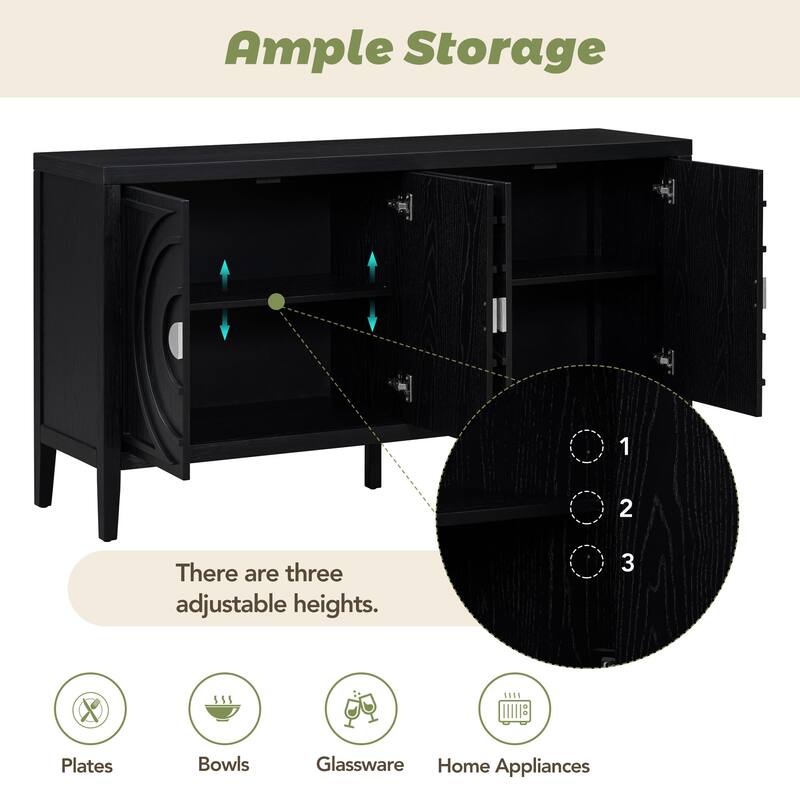 Retro Sideboard door with Circular Groove Design Round Metal Door Handle for Entrance, Dinning Room, Living Room (Gray)