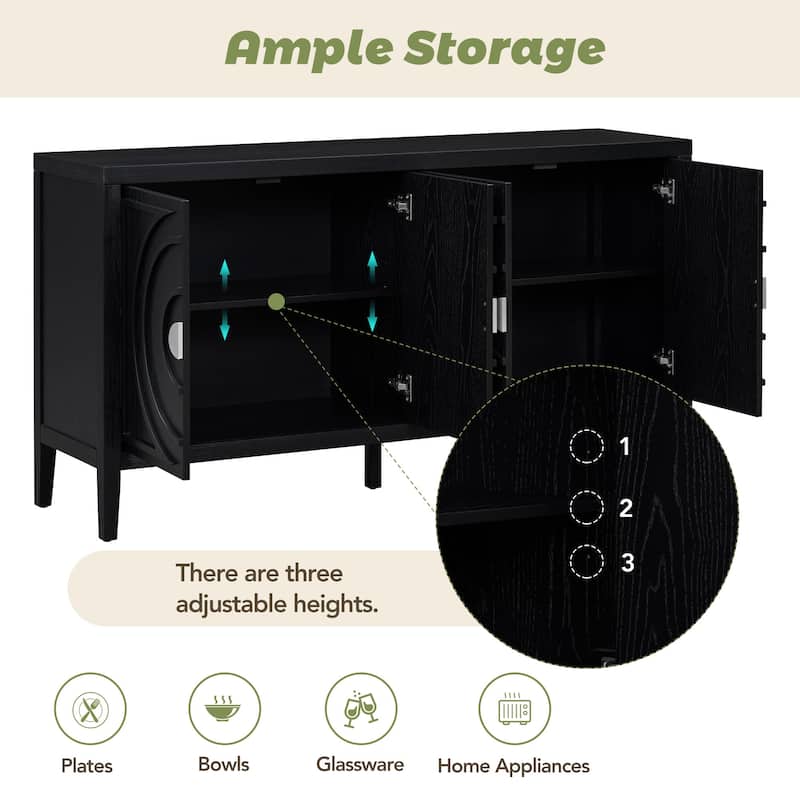 Retro Sideboard door with Circular Groove Design Round Metal Door Handle for Entrance, Dinning Room, Living Room