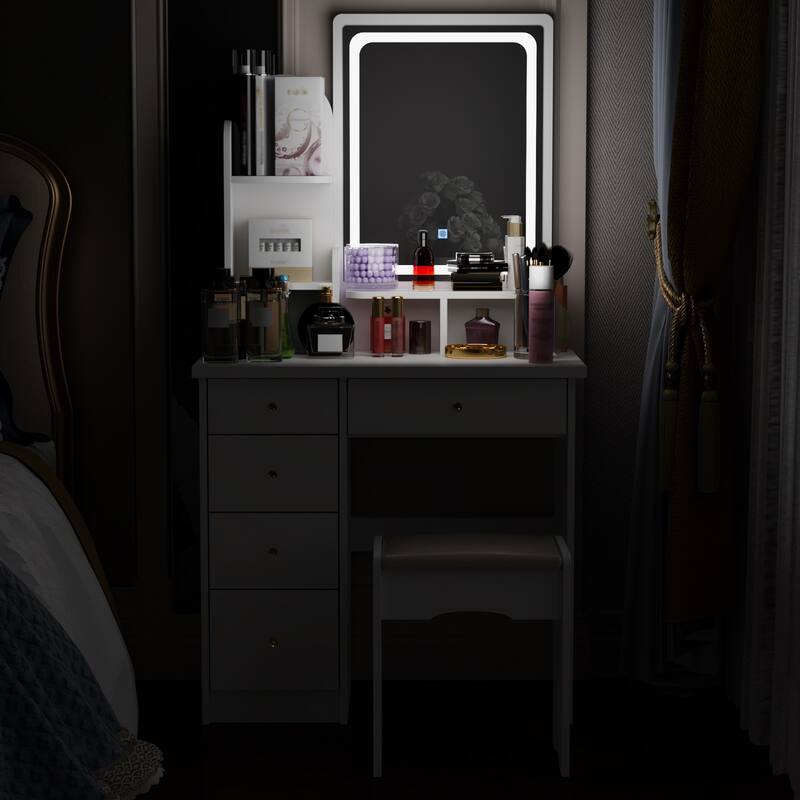 31.5" Wide Makeup Vanity With Stool and Touching Light Mirror - 31.5"W