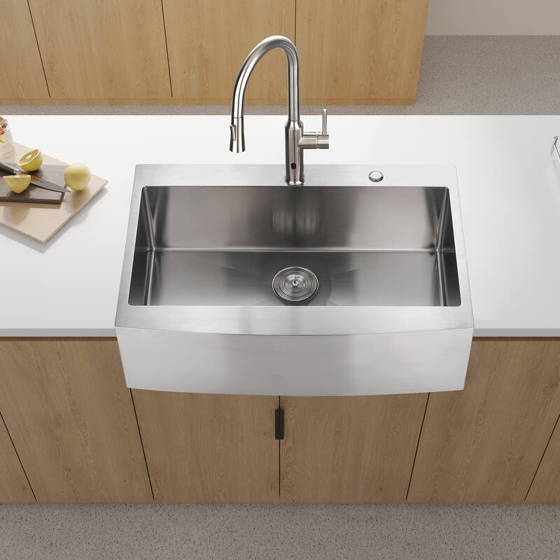 Farmhouse Apron Single Bowl Stainless Steel Kitchen Sink with Workstation - Nickel