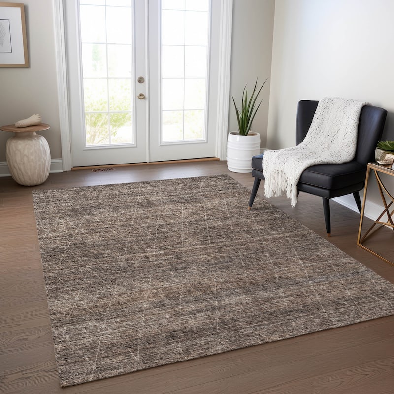 Machine Washable Indoor/ Outdoor Trellis Ombre Chantille Rug - Coffee - 3' x 5'
