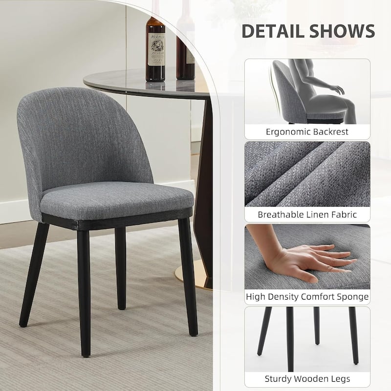 Set of 2 Linen Fabric Upholstered Kitchen Dining Chairs for Kitchen Restaurant