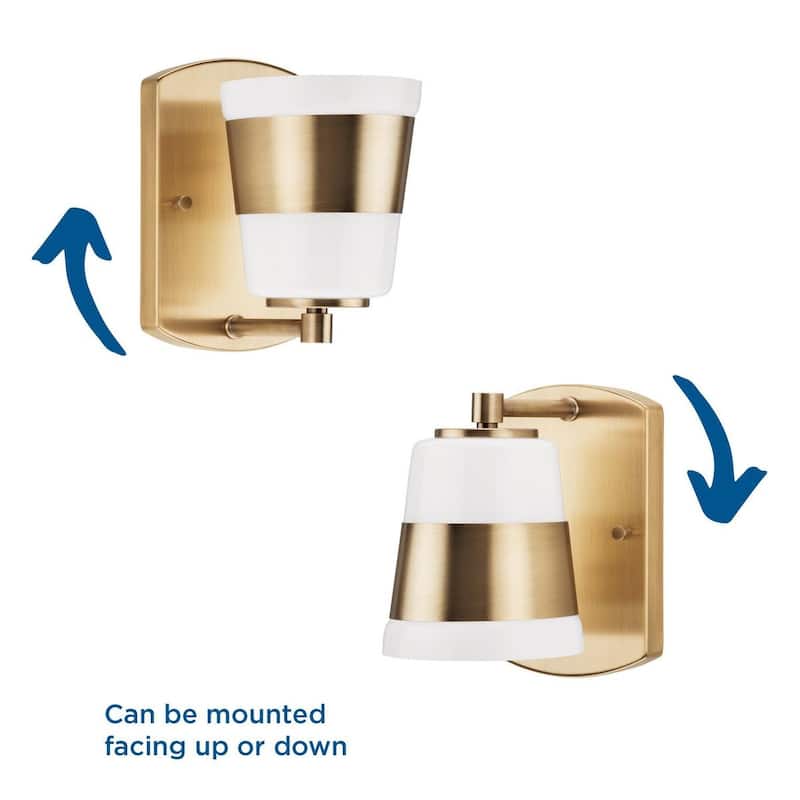 Haven Collection One-Light Vintage Brass Opal Glass Luxe Industrial Bath Light - 4.75 in x 6.75 in x 7.87 in