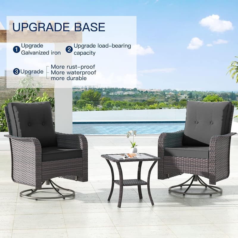 Patio Furniture Sectional Sofa Set, PE Rattan Swivel Rocking Chairs Patio Conversation Set