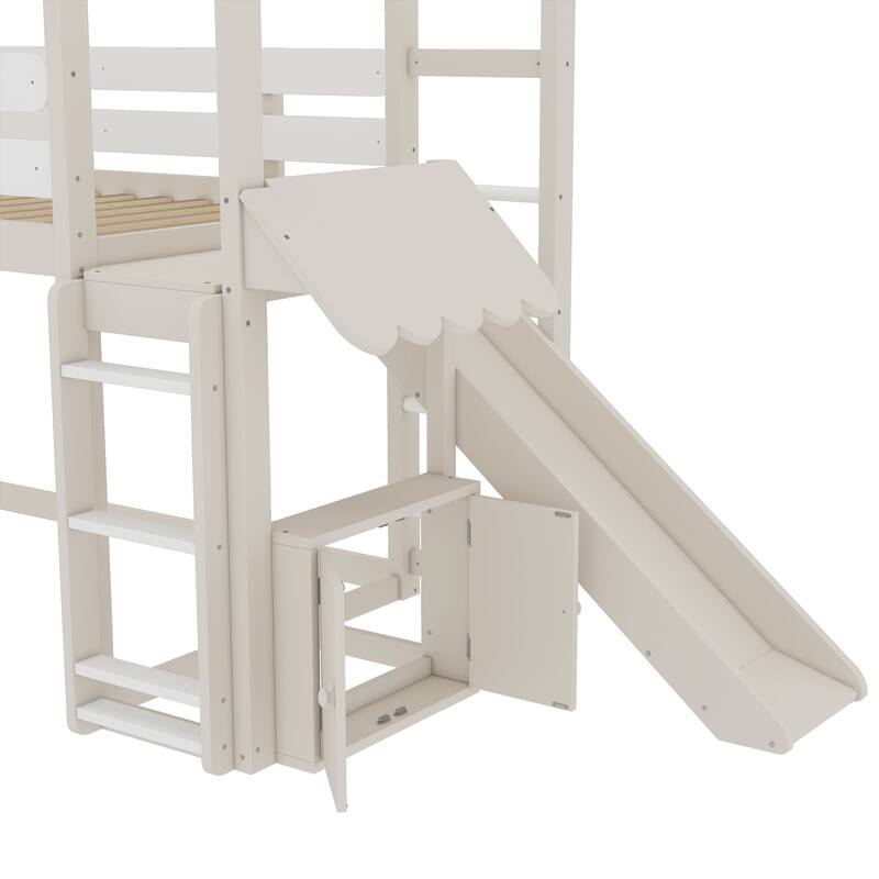Twin Size Loft Bed with Bookshelf Playful Design for Kids House-Shaped Structure with Slide High-Quality Safety Rails