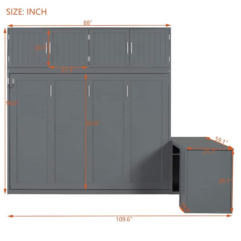 Queen Size Murphy Wall Bed with Desk, Cabinets, and Shelves, Space-Saving Foldable Bed with Storage