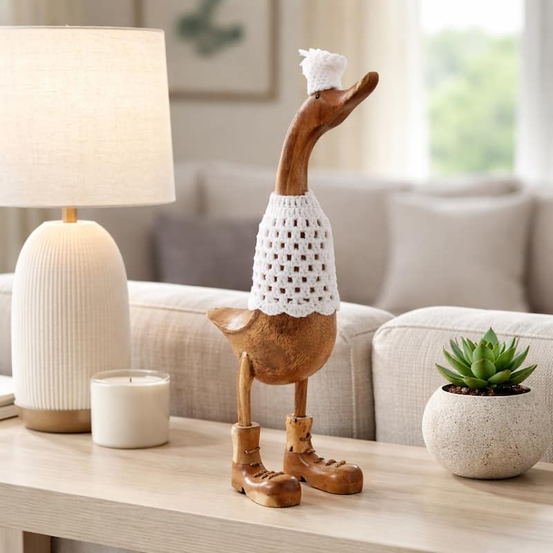 Decorative Wooden Duck Figurine Sculpture - 19.5" - Tan - 19.5"