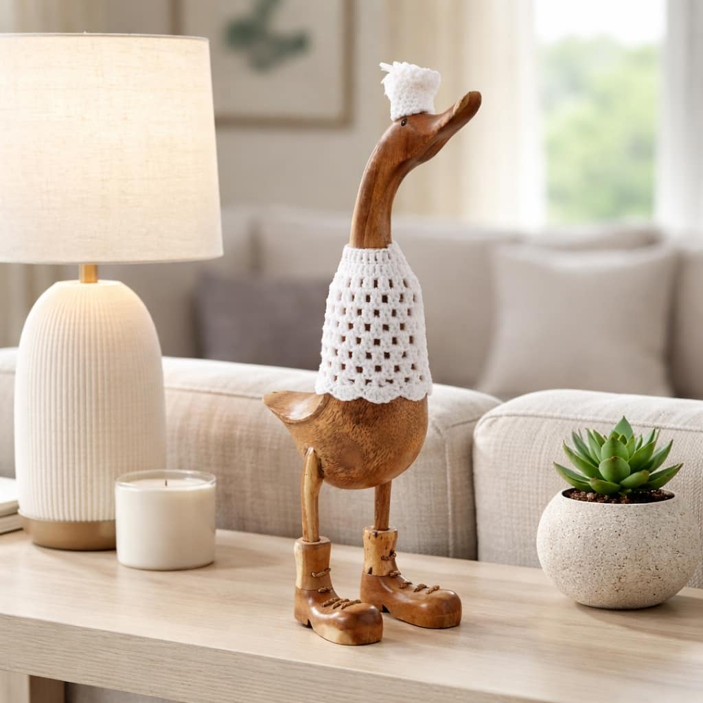 Decorative Wooden Duck Figurine Sculpture - 19.5"