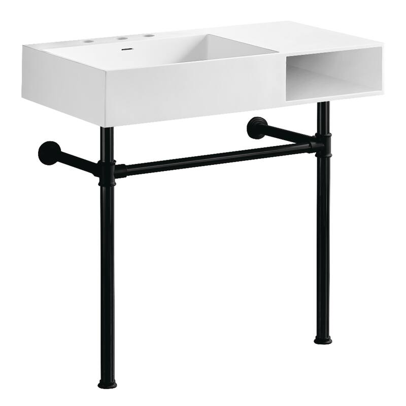 Kingston Brass Aurelius 36" Solid Surface Console Sink with Stainless Steel Legs (8-Inch, 3-Hole)