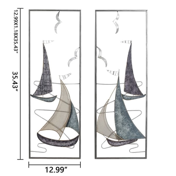 dimension image slide 0 of 6, Adeco 3D Metal Ship Wall Decoration Sailboat Wall Sculpture