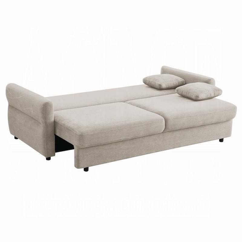 Isy Sofa with Pull Out Sleeper, Removable Cushions, 2 Pillows, Beige