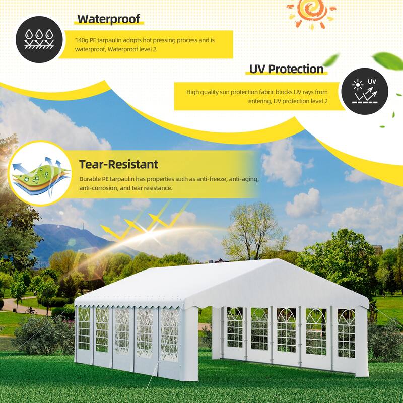 Durable Party Tent Gazebo for Events, Weddings, and BBQs - Includes Removable Sidewalls with Windows & Storage Bags, White