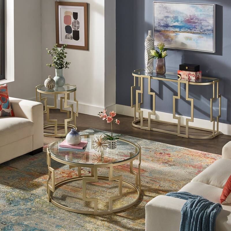 Spumante Matte Gold Finish, Clear Glass Top Table Set by iNSPIRE Q Bold