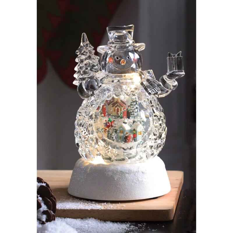 Set of 2 Clear White Snowman with Village Waterglobe Tabletop Decor