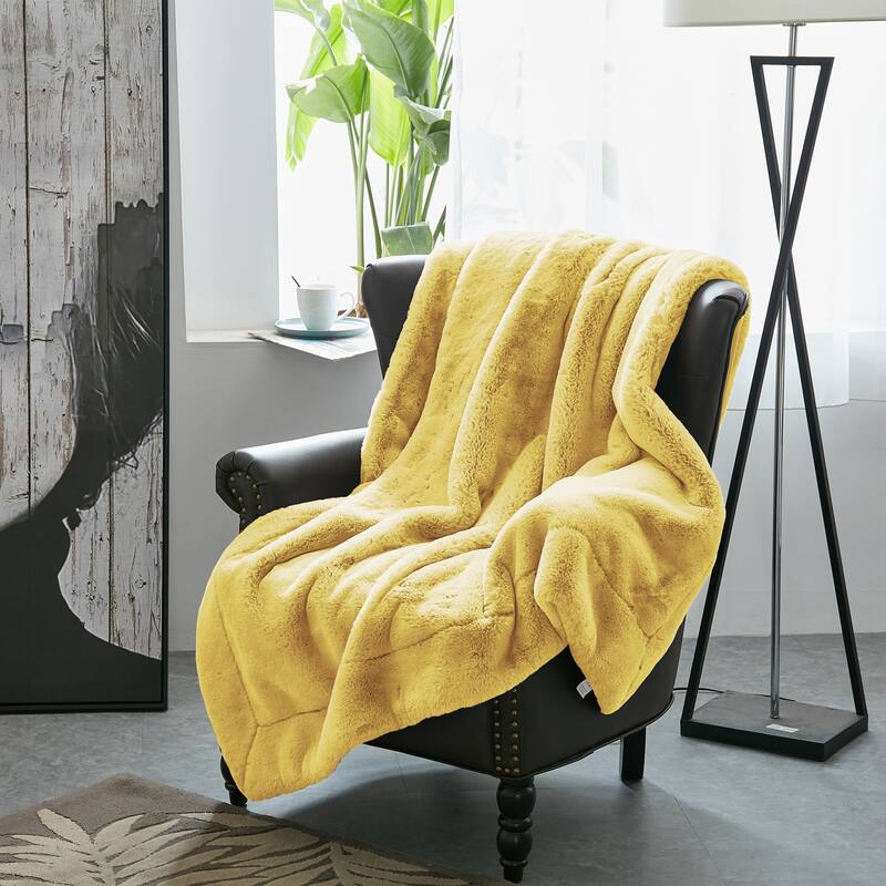 Heavy FauxFur Throw -50''x60''/60''x80'' - 50" x 60" - Sunshine Yellow