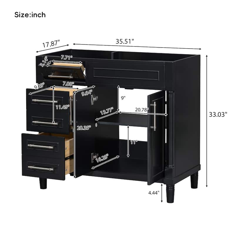 36''Bathroom Vanity without Sink,Cabinet,2 Drawers,a Tip-out Drawer,Vanity Only,Height Adjustable Shelf( NOT INCLUDE SINK)