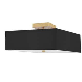 3-Light Semi-Flush Mount Light - Aged Brass & Black Shade - Modern Ceiling Fixture - 9.25